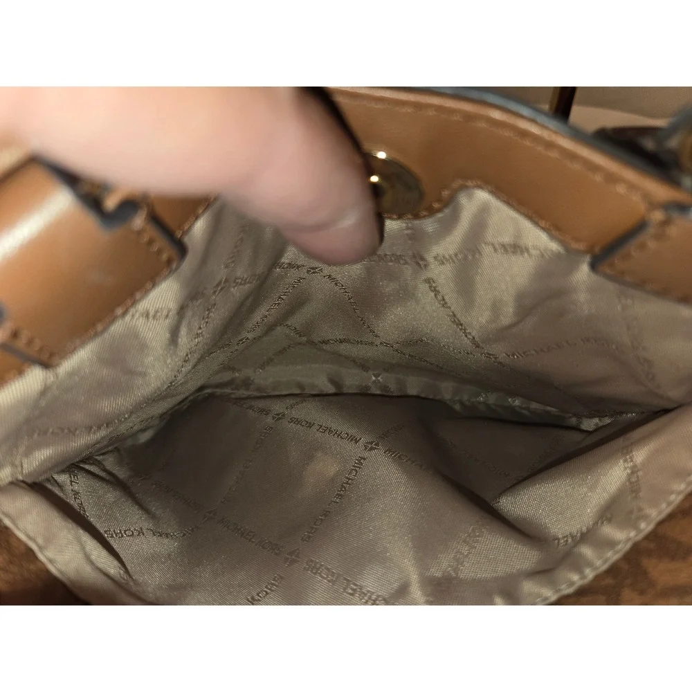 Michael Kors Monogram Satchel Crossbody Bag Brown Cream 35F1C8AS1B